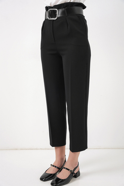 Modamorfo 6556 Belted Fabric Trousers - Black