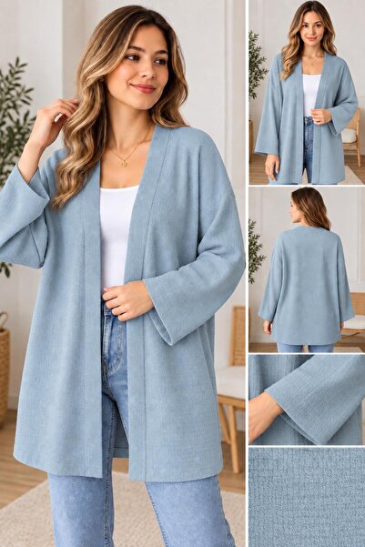 Umay moda 59 قماش بوروموك - مقاس كبير - ياقة شال - كيمونو هيردان