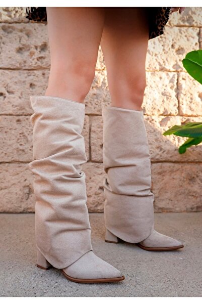 BEY BLACK SHOES Kadın Süet Tak-Çıkar Büzgülü Pantolon Çizme