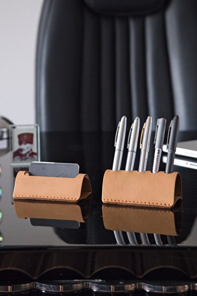 minimal X design Leather Office Desk Set - Genuine Leather Desktop Pen Holder...