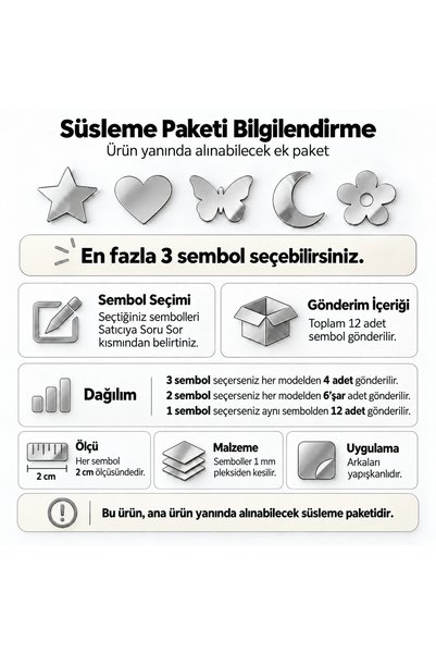 RAFKESTİR 12’li Gold / Gümüş Pleksi Süsleme Paketi – 2 cm Yapışkanlı Dekoratif Semboller