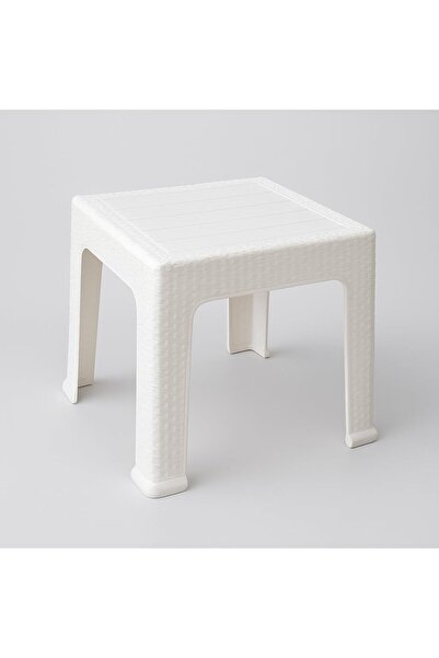 mastergold Luxury White Square Plastic Table (44x44x43 cm) Modern Rattan Desi...