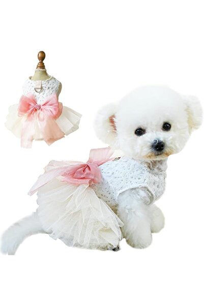 GENERAL White Small Dog Wedding Dress with D-Ring, Bow Knot Puppy Clothes for...