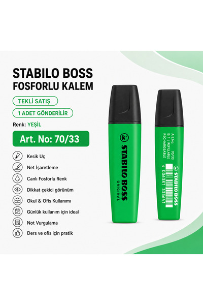 Stabilo BOSS Fosforlu Kalem 1 Adet – Metin İşaretleme Kalemi