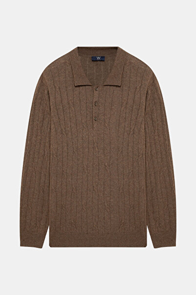 W Collection KAHVE POLO YAKA KAŞMİR KAZAK