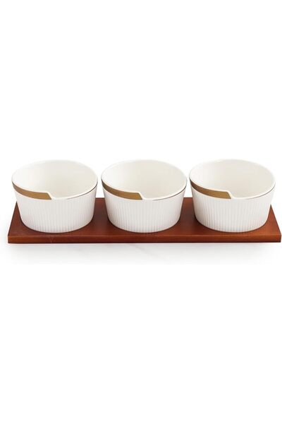 GENERAL Feide Porcelain Deep Bowl Chinese Ceramic 3-Piece Serving Set with Ba...