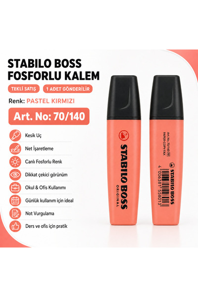 Stabilo BOSS Fosforlu Kalem 1 Adet – Metin İşaretleme Kalemi