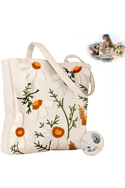 Parlberd Aesthetic Embroidery Canvas Tote Bag for Women, Reusable Large Capac...