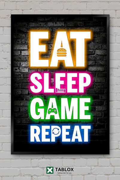 TABLOX Eat Sleep Game Repeat Player Gamer Routine Gaming Life Framed Decorati...