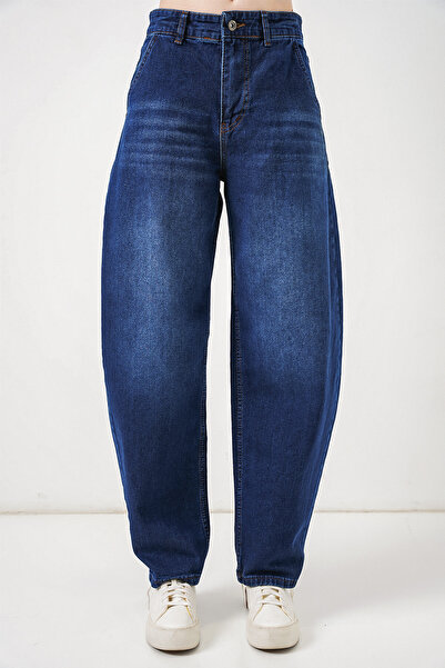 Modamorfo 6689 Women's High Waist Baggy Jeans - Navy