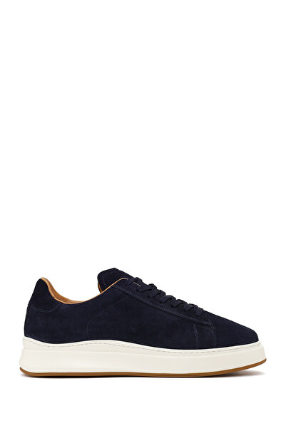 Derimod Men's Navy Blue Lace-Up Thick Soled Suede Leather Sneaker Wm710014Ds