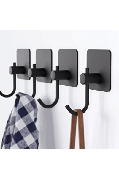Yelajoy 4 PCS Adhesive Hooks, Sticky Wall Hangers for Towel Hanging, Black Co...
