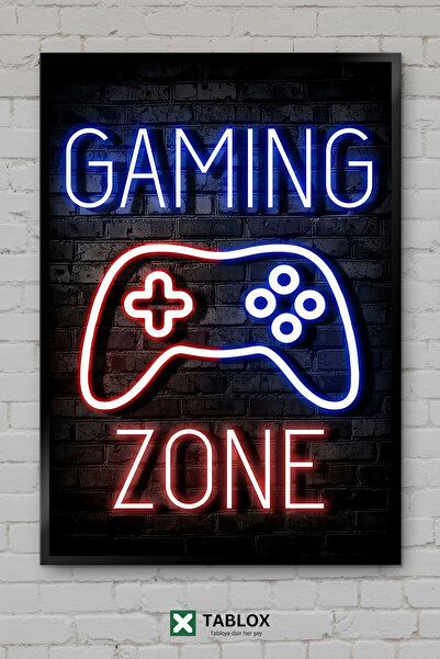 TABLOX Gaming Zone Game Zone Gamer Neon Αφίσα τοίχου με διακοσμητικό πλαίσιο ...