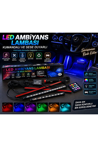 Kumandalı & Sese Duyarlı Araç İçi LED Ayak Altı Ambiyans Aydınlatma Seti – RGB