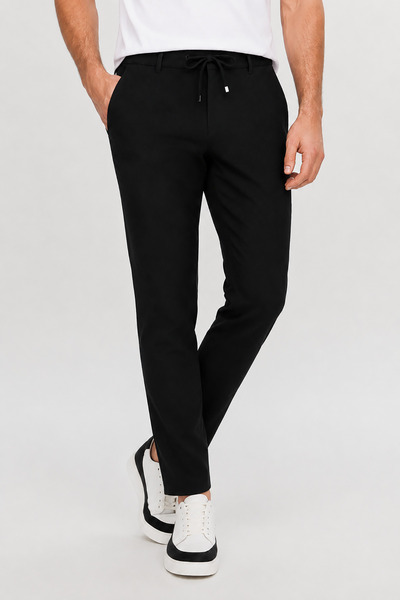 Bossago Pantaloni din material jogger, negri, slim fit, cu talie elastică, cu șnur și fermoar, din lycra, confortabili