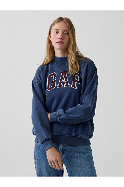 GAP Kadın Lacivert VintageSoft Oversized Mockneck Logo Sweatshirt