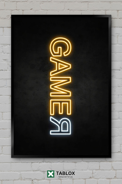 TABLOX Gamer Player Gaming Neon Αφίσα Διακοσμητικό Τέχνημα Τοίχου με Πλαίσιο ...