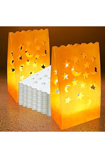 Generic فوانيس رمضان، أكياس ورقية بيضاء مضيئة - عبوة من 50 كيسًا لحمل الشموع،...