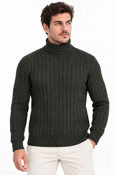 pazarella Men's Turtleneck Full-Throated Thick Ribbed Regular Fit Knitwear Sw...