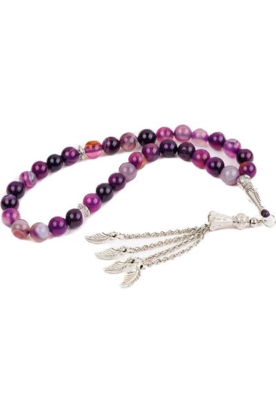 GENERAL AC&L Purple Stripe Natural Agate Tasbeeh Prayer Beads - 8mm Stones