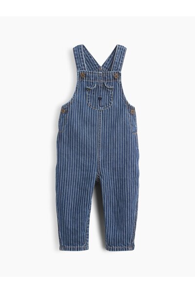 GAP Bebek Mavi Denim Çizgili Brannan Bear Tulum