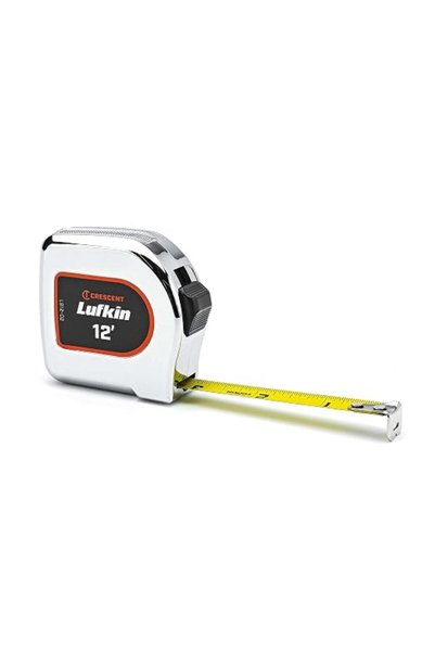 Lufkin Crescent 1/2 x 12' Chrome Case Yellow Clad Tape Measure - L912-02