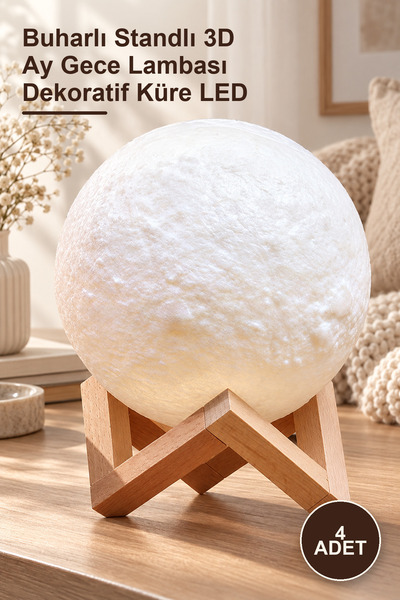 Yenilig 4 Pieces of 3D Moon Night Light with Steam Stand, Decorative Globe Led