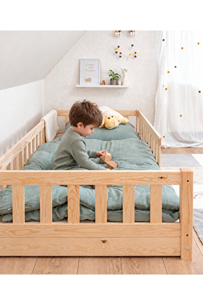 Montessori Ahşap Çocuk Bebek Yer Yatağı Karyola