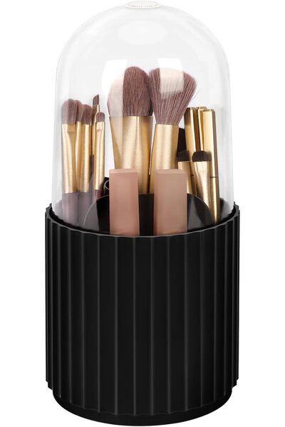 Arabest 360 Degree Rotating Makeup Brush Holder with Transparent Lid,5-Compar...
