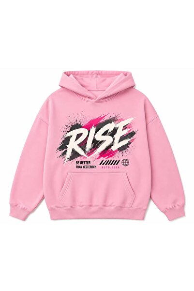 JANTIL MODA Pink Unisex Oversize 3 Thread Raster Kangaroo Pocket Hooded Sweat...