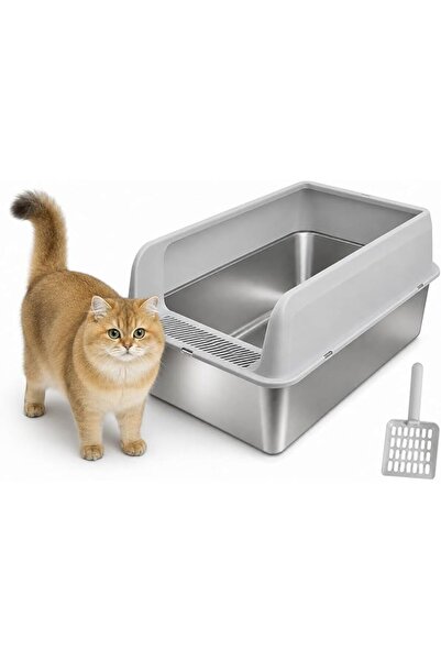 WISFOR Large Stainless Steel Cat Litter Box with High Sides and Scoop 60 x 40...