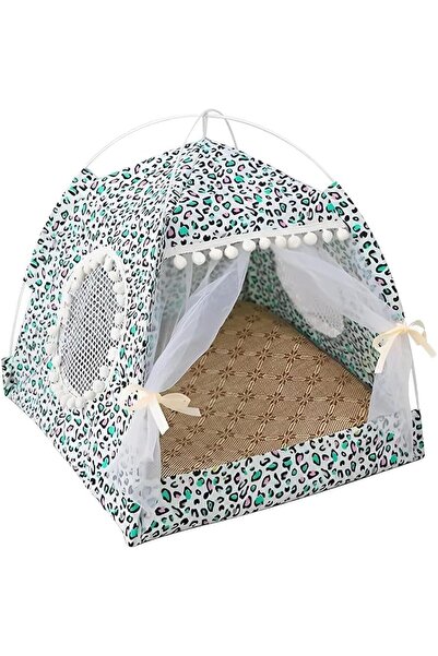 Arabest 2-in-1 Cat Cave Bed and Tent for Indoor Cats,Leopard Green Pet House ...