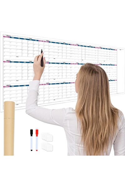 Arabest Large Dry Erase Yearly Wall Calendar,37" x 57.9",Undated 12-Month Era...