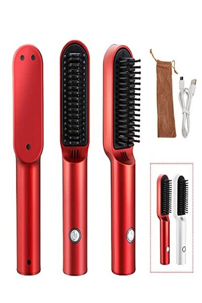 Arabest Hair Straightening Brush,Fast Heating Flat Iron Comb for Home Salon,Red