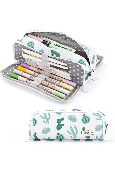 Arabest Large Capacity Canvas Pencil Case,Multi-Compartment Stationery Organi...
