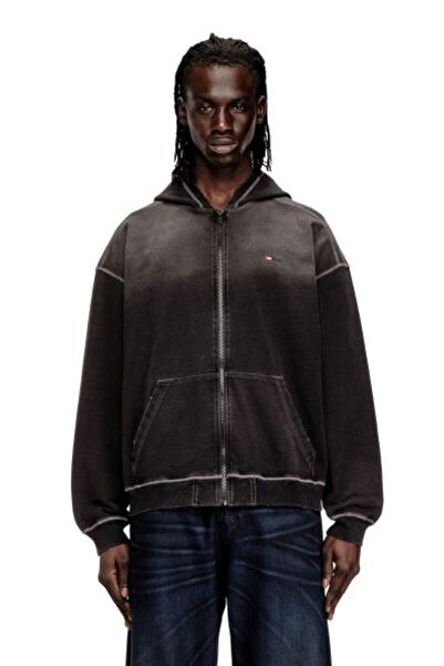 Diesel ANTRASİT LOGOLU FERMUARLI KAPÜŞONLU ERKEK SWEATSHIRT