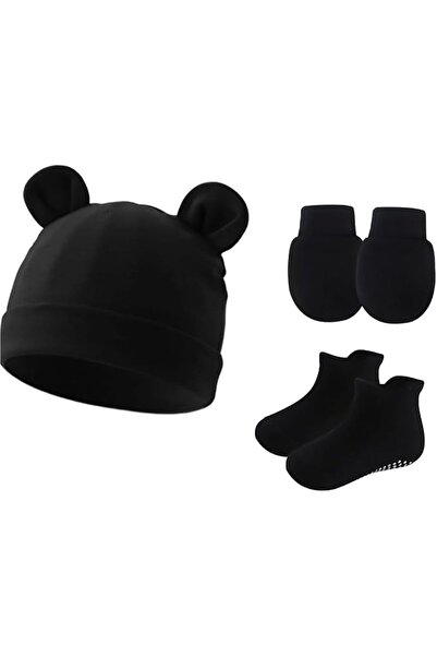 Tazweeq Baby Hat Socks Gloves Set, Anti-Scratch Soft Stretchy Cotton Knit Bea...