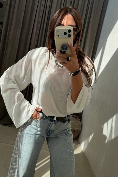 ELVAN TOLON Vatkalı Basıc Üst EKRU