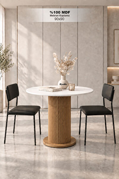 Renlife Yuvarlak MDF Yemek Masası 90x90 cm Bohem Tasarım Mutfak ve Salon Masa...
