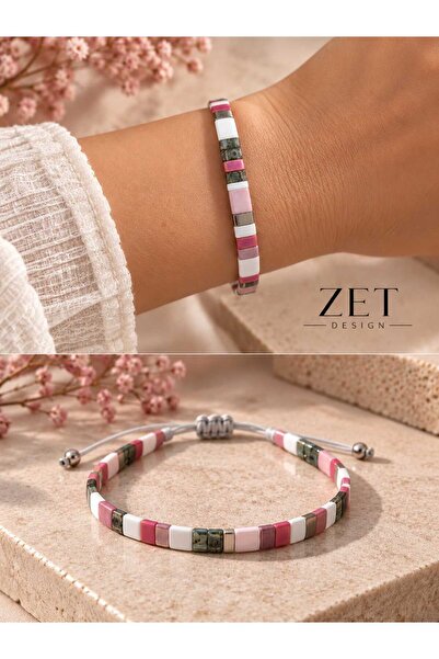 Zet Design Miyuki Tila Boncuklu Pembe ve Yeşil Tonlamalı Bileklik