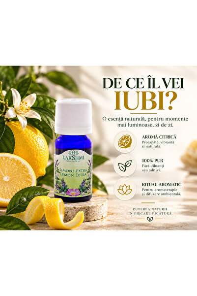 Lakshmi Ulei esential de Lamaie 10 ml, 100% pur si organic, Citrus Limon Peel...