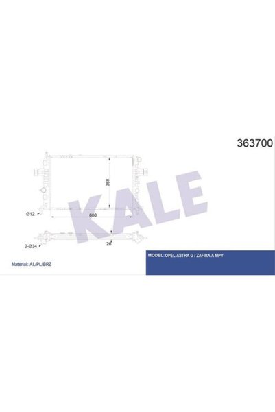 KALE 363700 Motor Su Radyatörü Brazıng Otomatik Astra G Zafira A X16xel Z16xe 98> 9 93177120