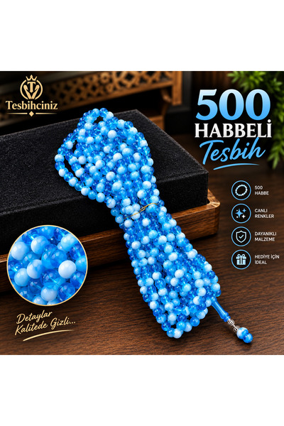 tesbihciniz 500 Zikir Prayer Beads in Blue Color - 500 Habbeli Design