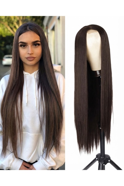 Muchmy Realistic Straight Dark Brown Synthetic Hair Wig for Women – Easy Wear