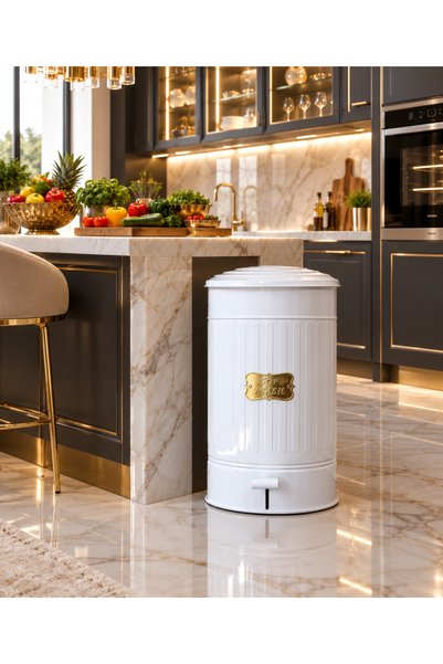 Veliday Paslanmaz Galvaniz Metal 30 Litre Çöp Kovası 30 Litre - Beyaz Paslanm...