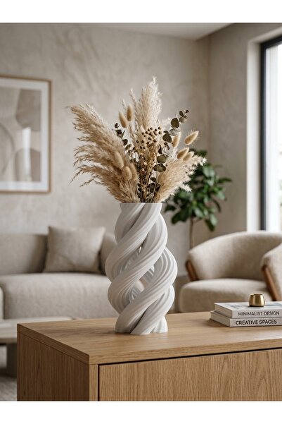 Echer Studio Helix Modern Dekoratif 3D Baskı Vazo 22 cm - Mat Beyaz