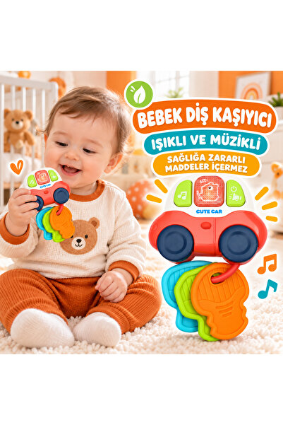 TOTTERİQ Işıklı ve Müzikli Bebek Diş Kaşıyıcı Araba Anahtarlık Oyuncak