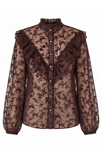 Retrobird Elodie Flounce Lace Judge Collar Buttoned Shirt Women's Brown