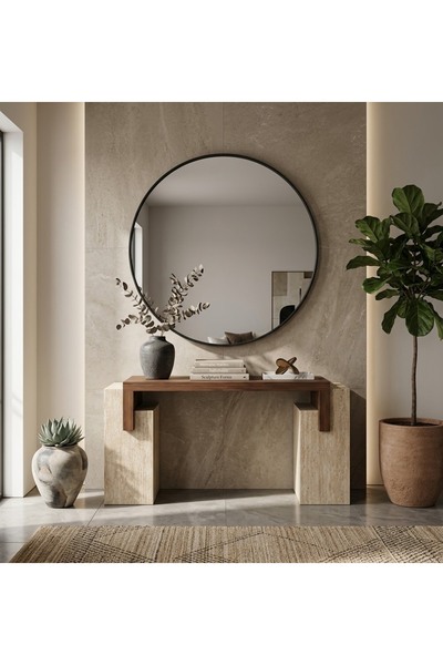 Generic Modern Design Reception Console Table with Wide Beige Bases