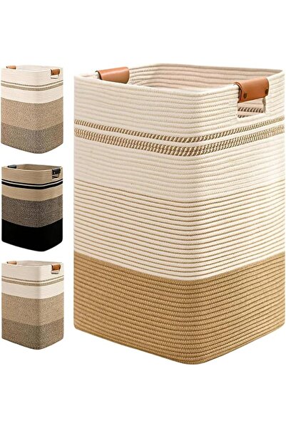 LinJie Large Laundry Hamper Basket, 84L Cotton Rope Woven Storage Bin For Bla...